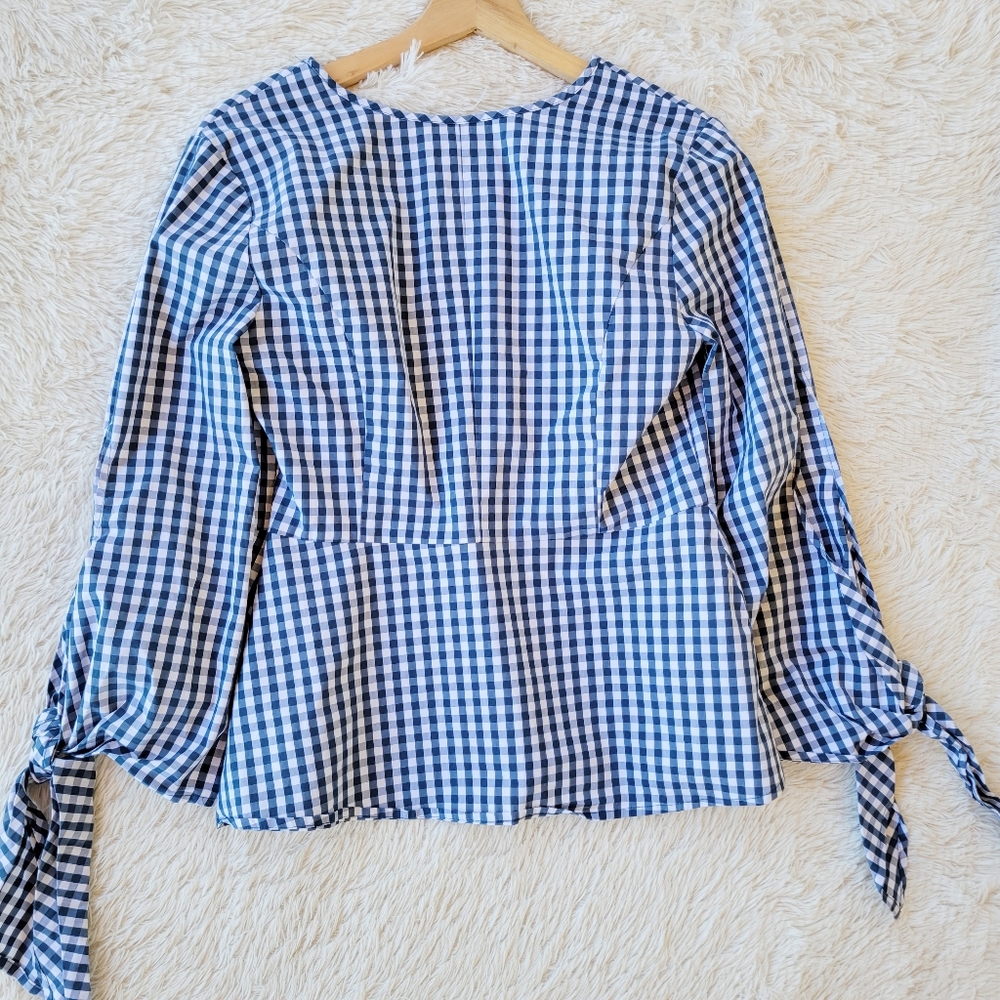 Universal Standard J. Crew Ginham Poplin Tie Sleeve Blouse - Picture 8 of 9